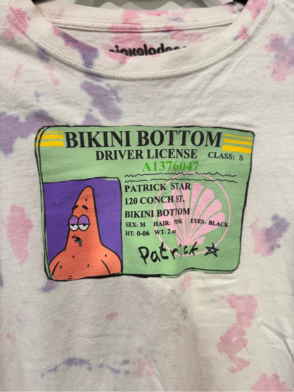 Nickelodeon White Tie-Dye Short Sleeve Tee with Pink and Purple Accents